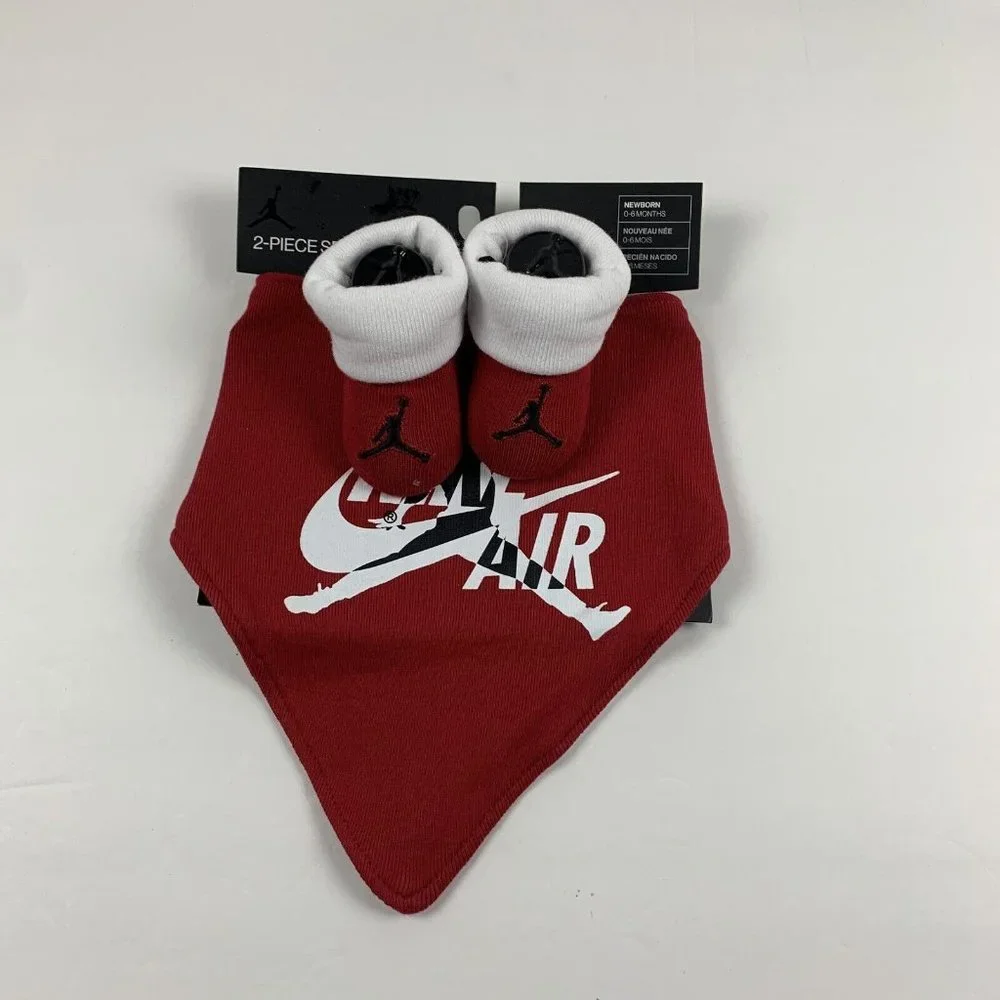 Nike Air Jordan Logo Bib Booties 2 Pcs Set 0-6 Months New Born Baby Cotton 6238